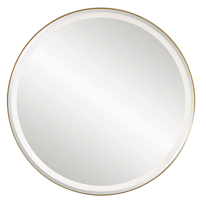American Home Furniture Uttermost Crofton Lighted Brass Round Mirror