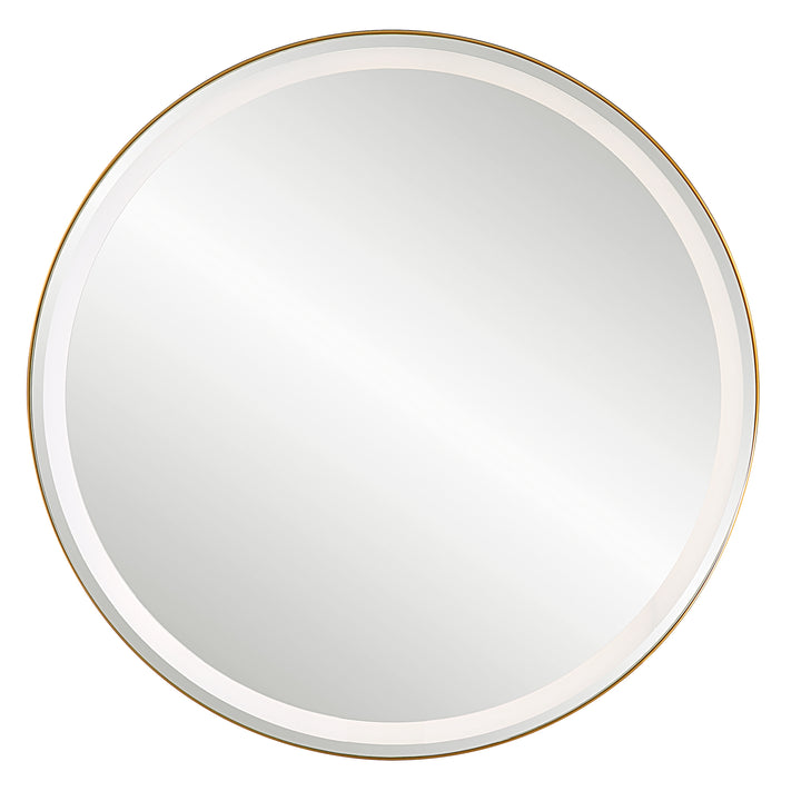 American Home Furniture Uttermost Crofton Lighted Brass Round Mirror