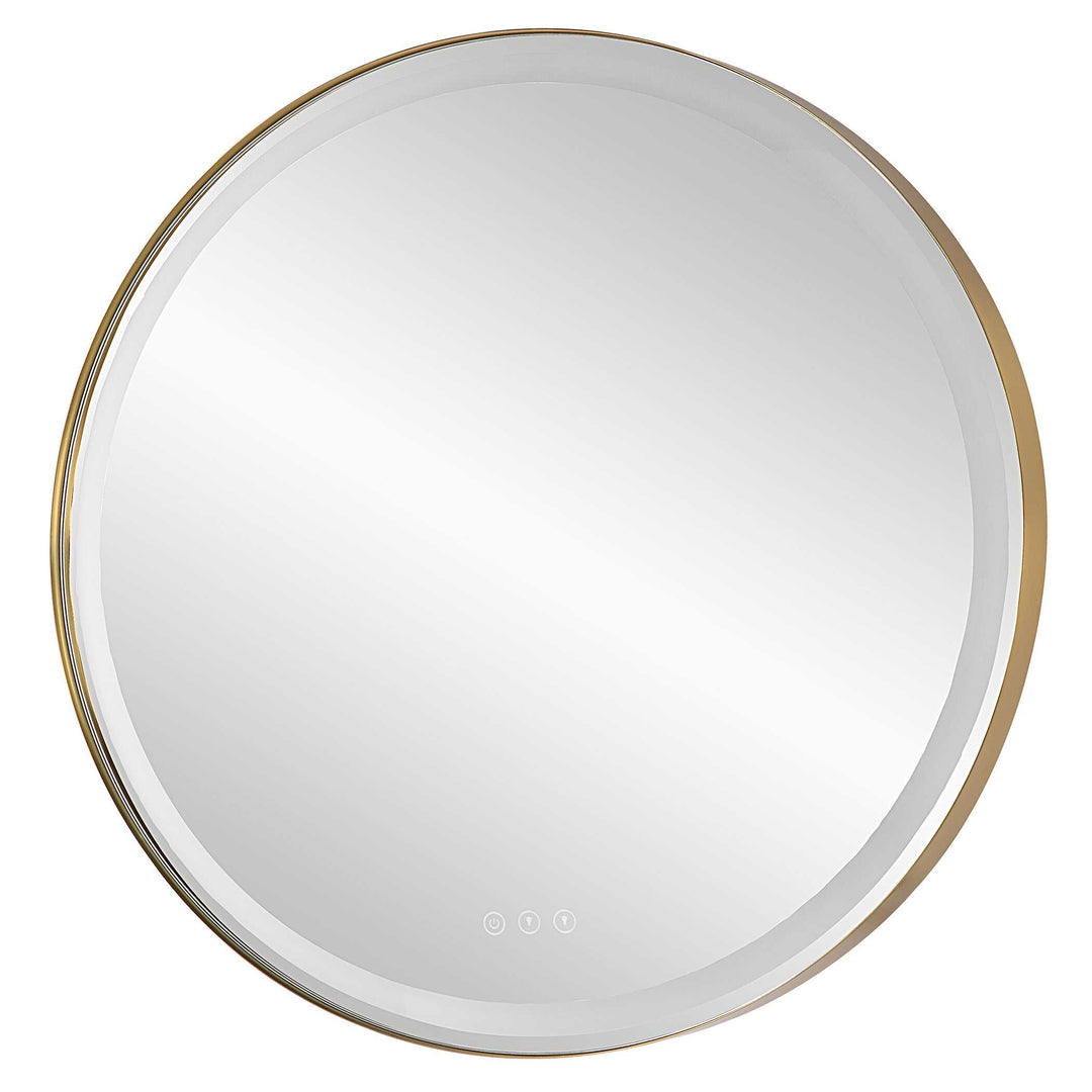 American Home Furniture Uttermost Crofton Lighted Brass Round Mirror
