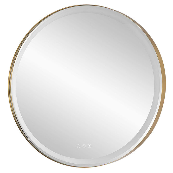 American Home Furniture Uttermost Crofton Lighted Brass Round Mirror