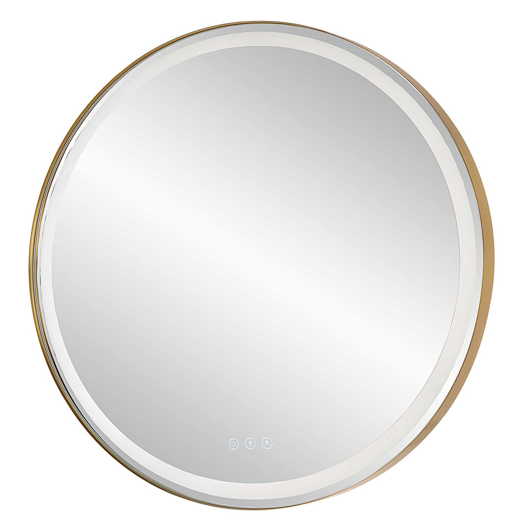 American Home Furniture Uttermost Crofton Lighted Brass Round Mirror