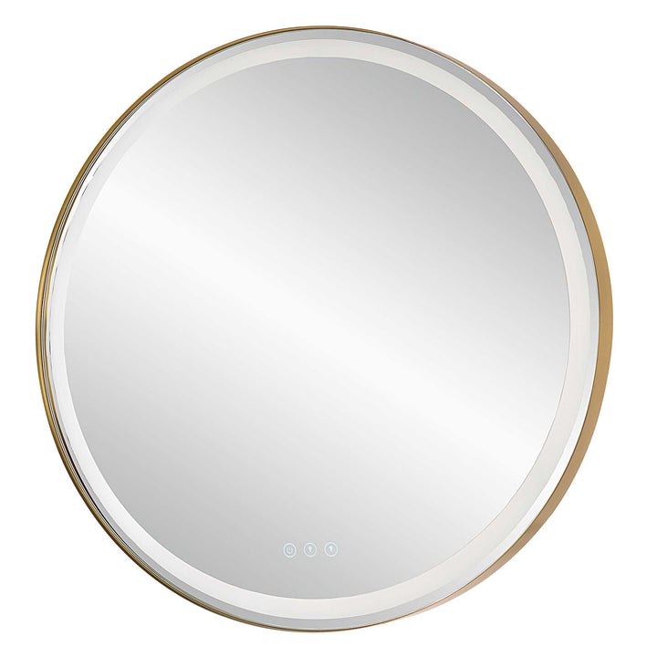 American Home Furniture Uttermost Crofton Lighted Brass Round Mirror