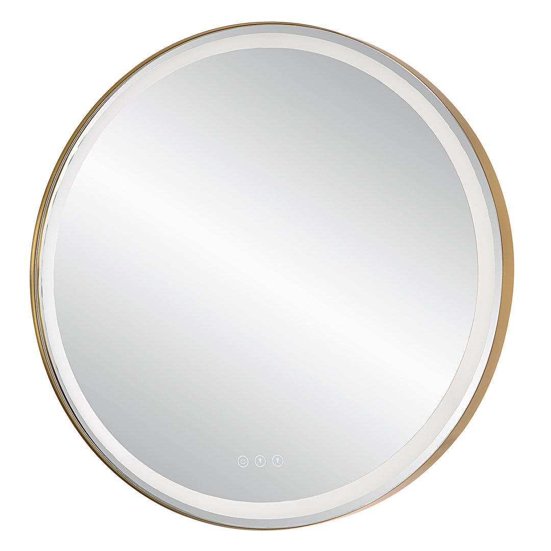 American Home Furniture Uttermost Crofton Lighted Brass Round Mirror