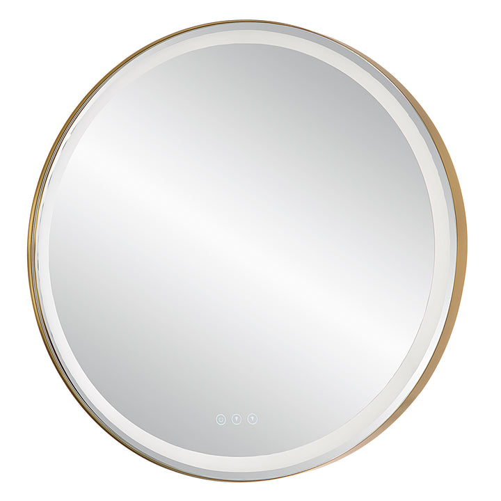 American Home Furniture Uttermost Crofton Lighted Brass Round Mirror