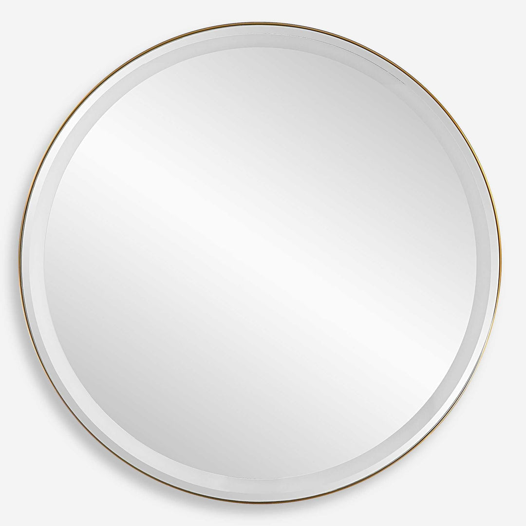 Crofton Lighted Brass Round Mirror - AmericanHomeFurniture