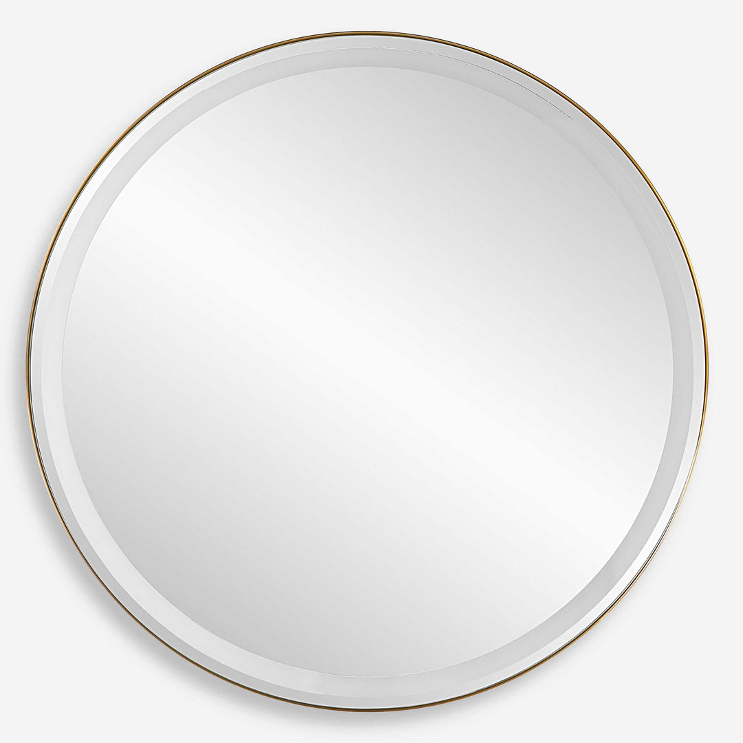 American Home Furniture Uttermost Crofton Lighted Brass Round Mirror