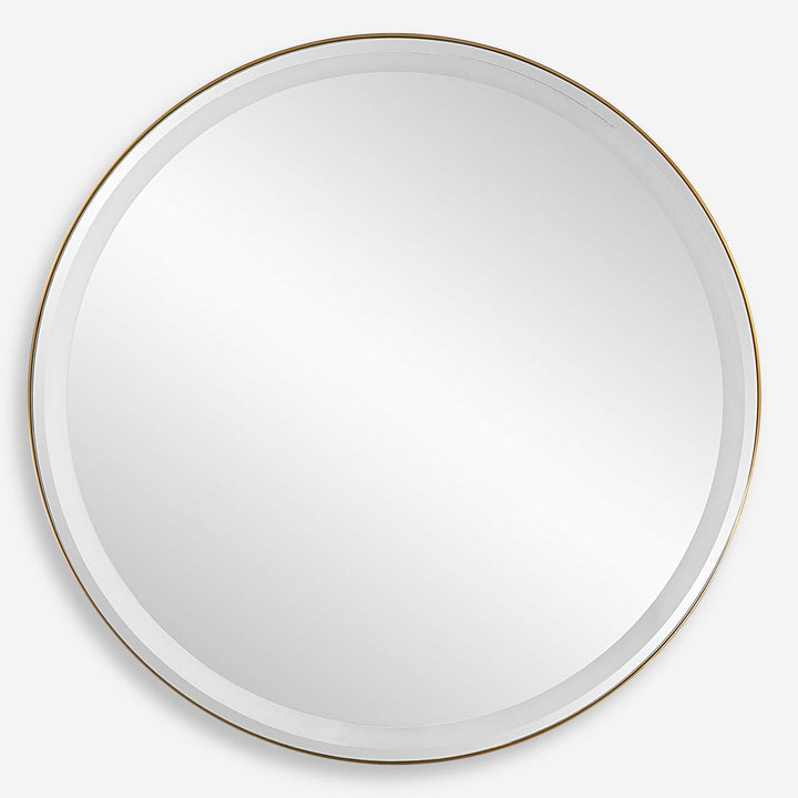 American Home Furniture Uttermost Crofton Lighted Brass Round Mirror