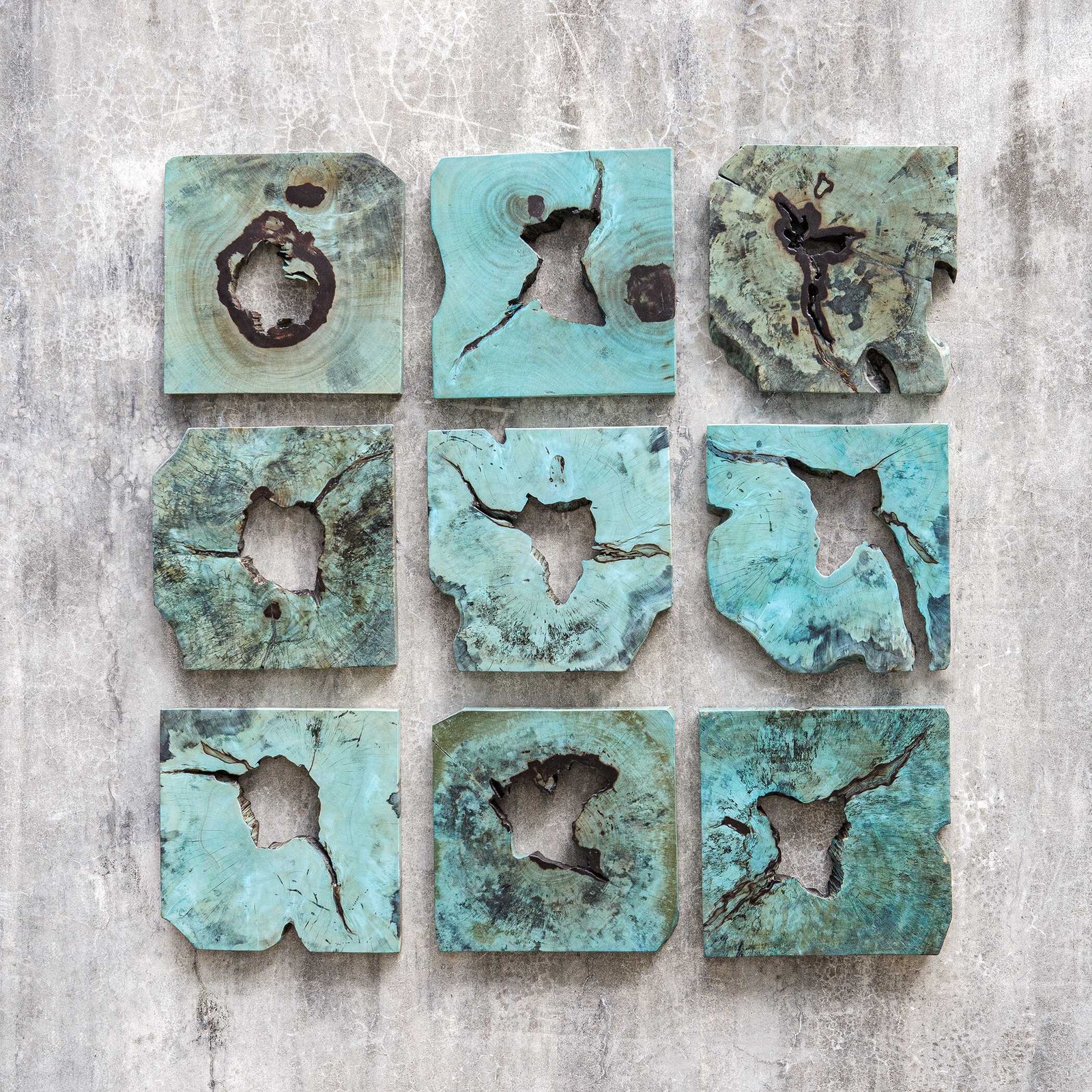 American Home Furniture Uttermost Bahati Wood Wall Décor In Blue Set of 9