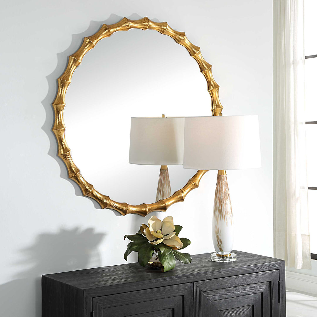 American Home Furniture Uttermost Nacala Round Gold Mirror