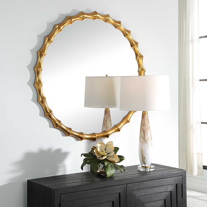 American Home Furniture Uttermost Nacala Round Gold Mirror