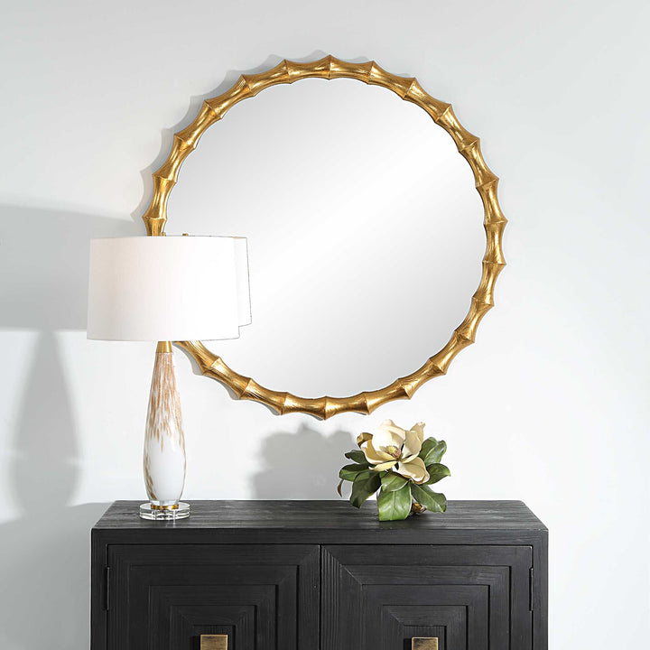 American Home Furniture Uttermost Nacala Round Gold Mirror