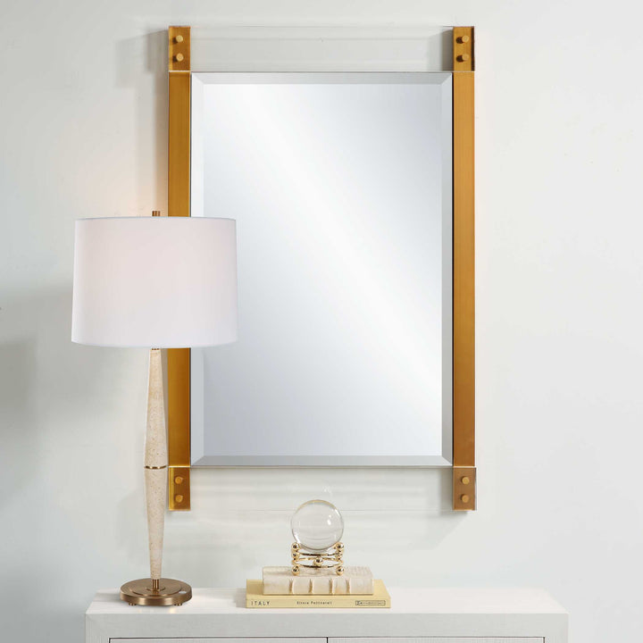 American Home Furniture Uttermost Nera Plated Brass Mirror