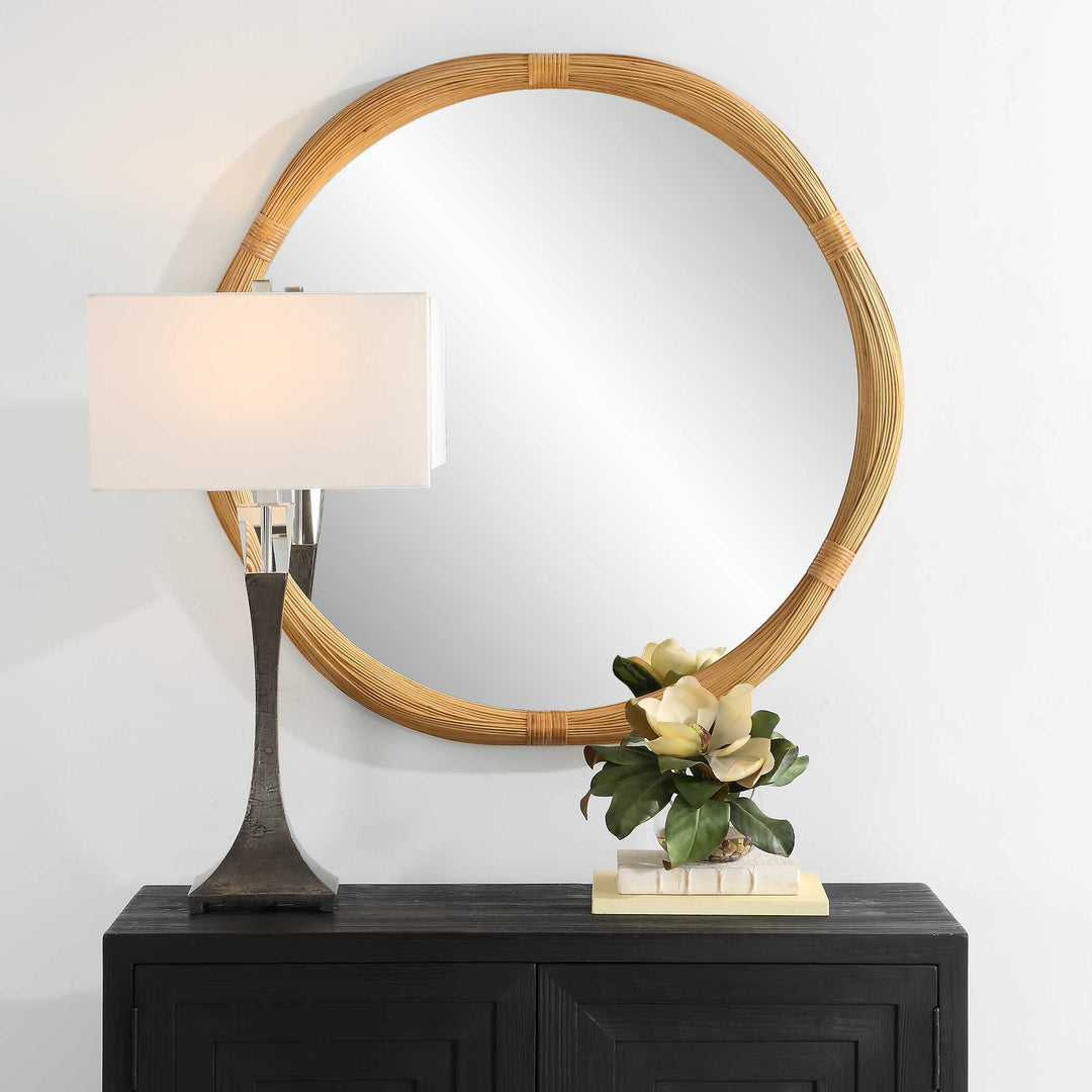 American Home Furniture Uttermost Salina Round Bamboo Mirror