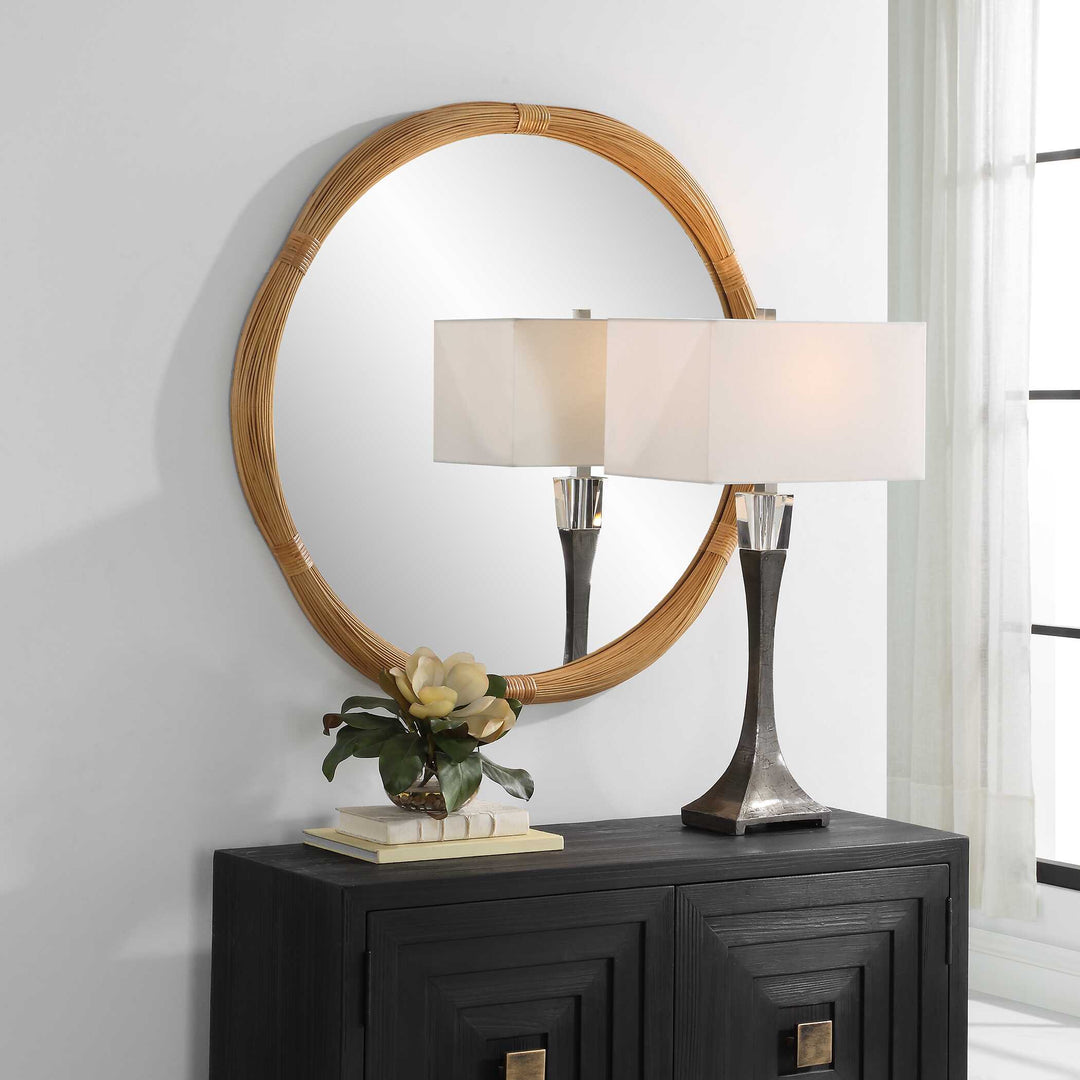 American Home Furniture Uttermost Salina Round Bamboo Mirror