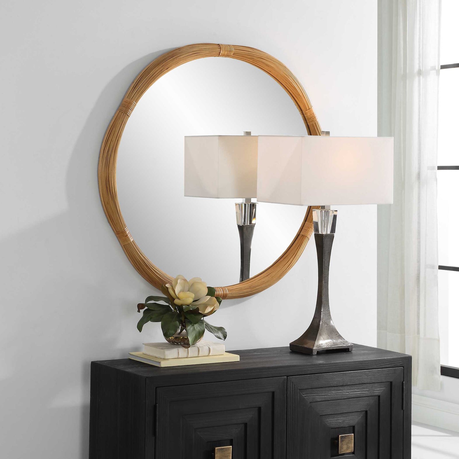 American Home Furniture Uttermost Salina Round Bamboo Mirror