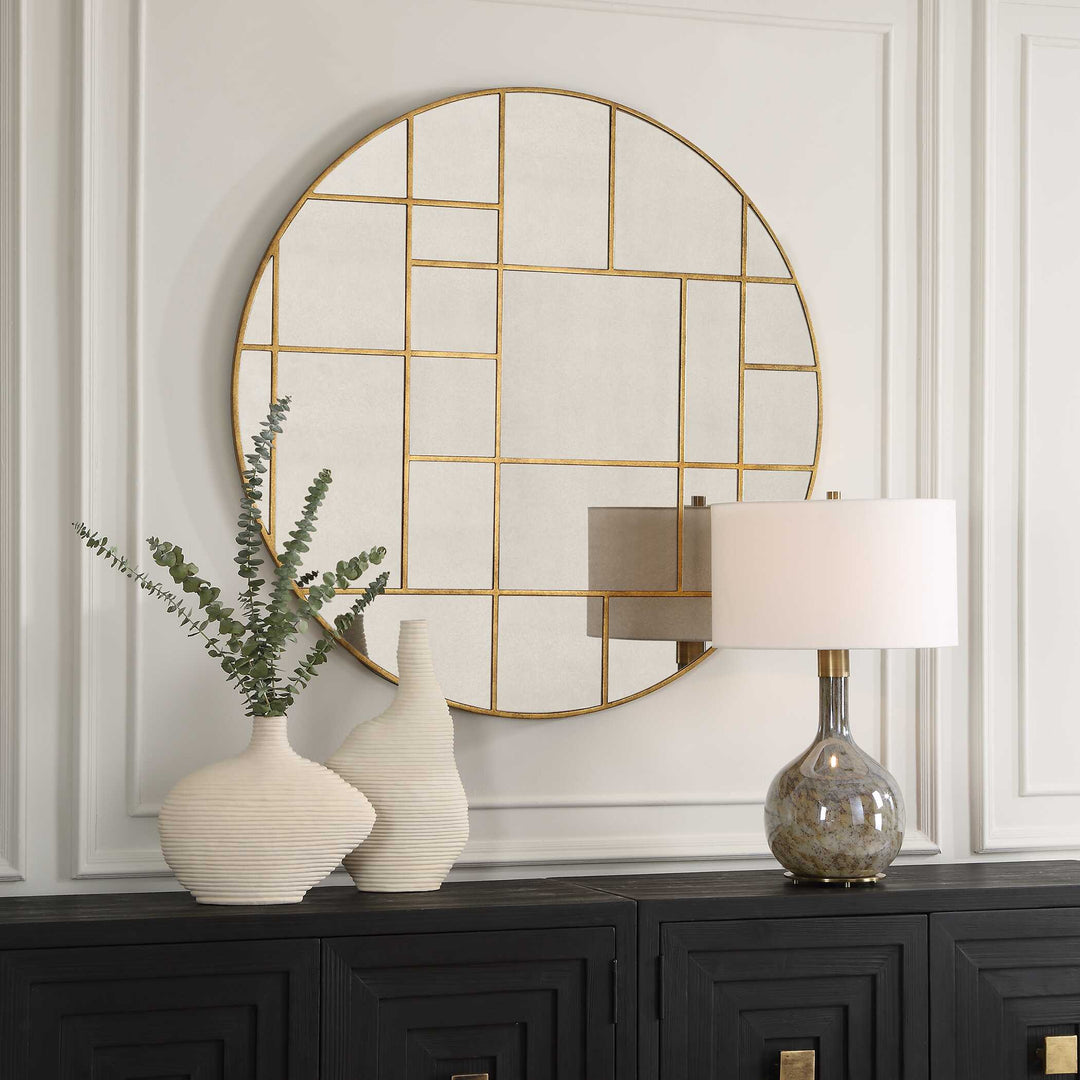 American Home Furniture Uttermost Geometric Round Mirror