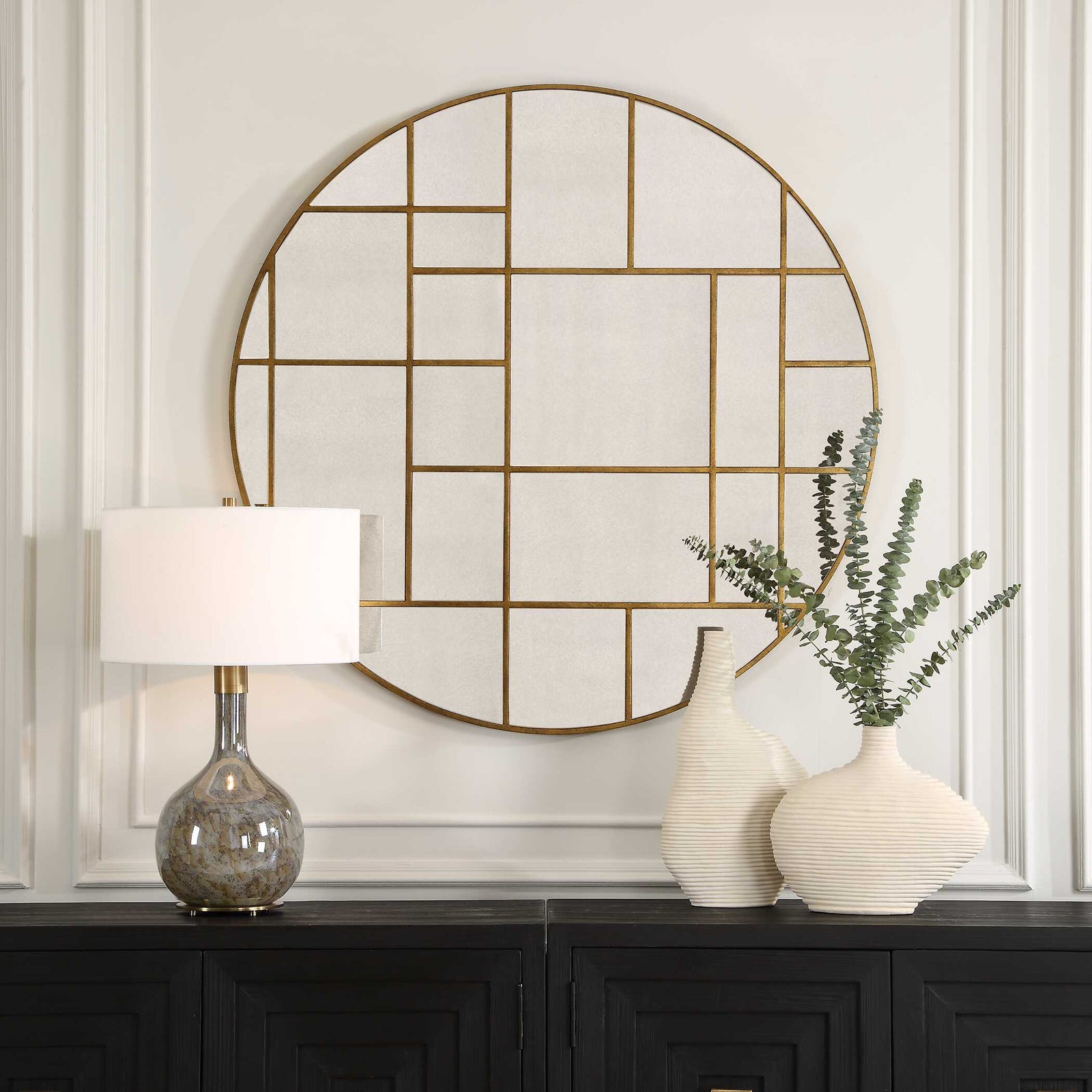 American Home Furniture Uttermost Geometric Round Mirror