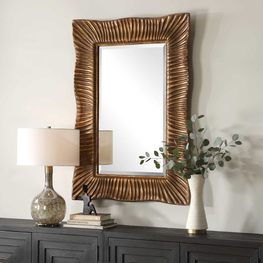 American Home Furniture Uttermost Emerson Scalloped Antique Gold Mirror