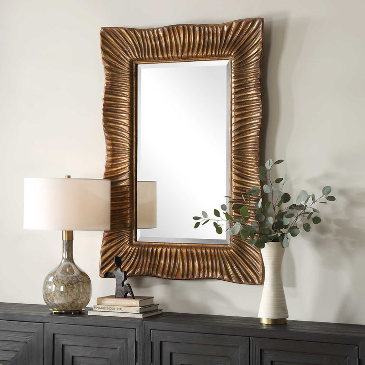 American Home Furniture Uttermost Emerson Scalloped Antique Gold Mirror
