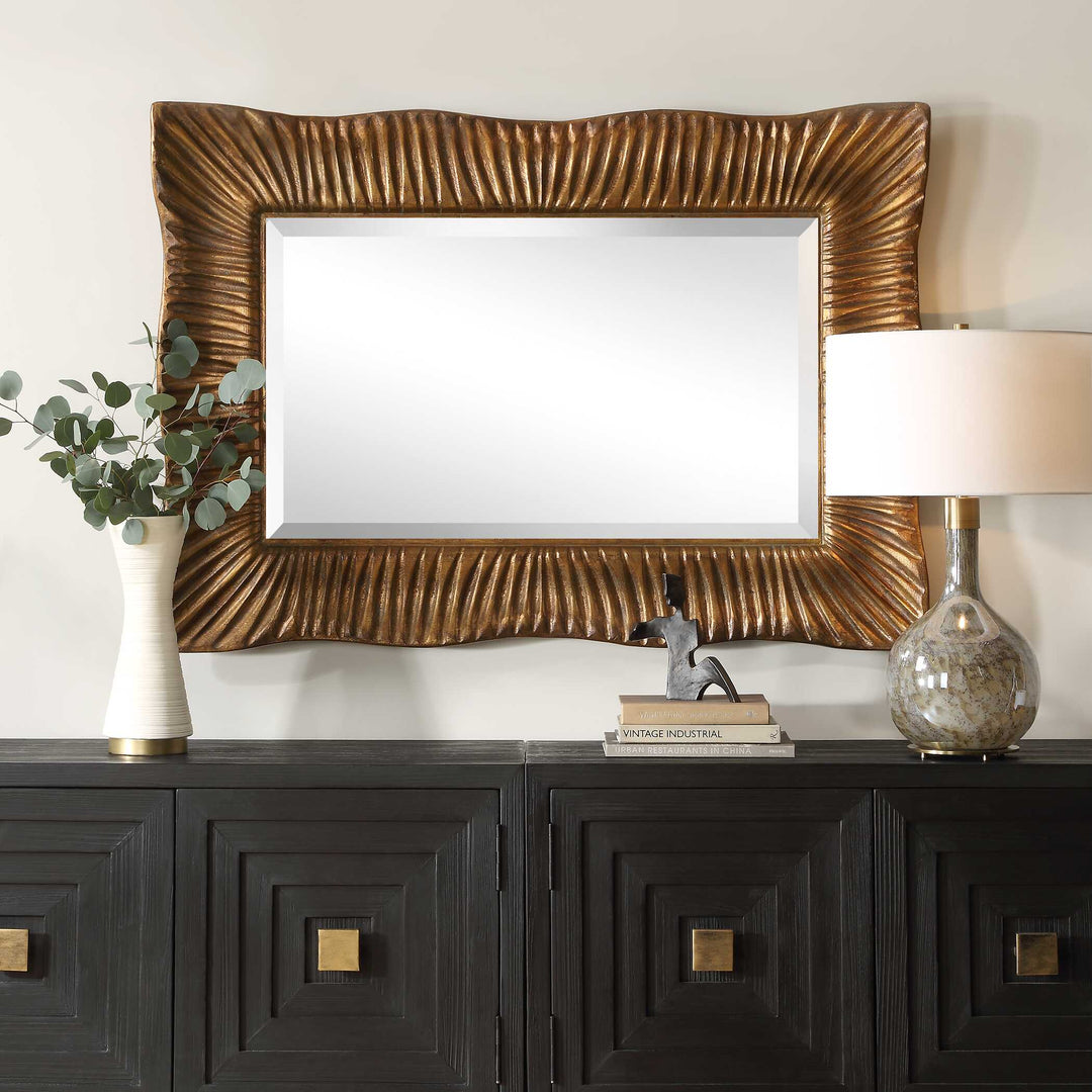 American Home Furniture Uttermost Emerson Scalloped Antique Gold Mirror