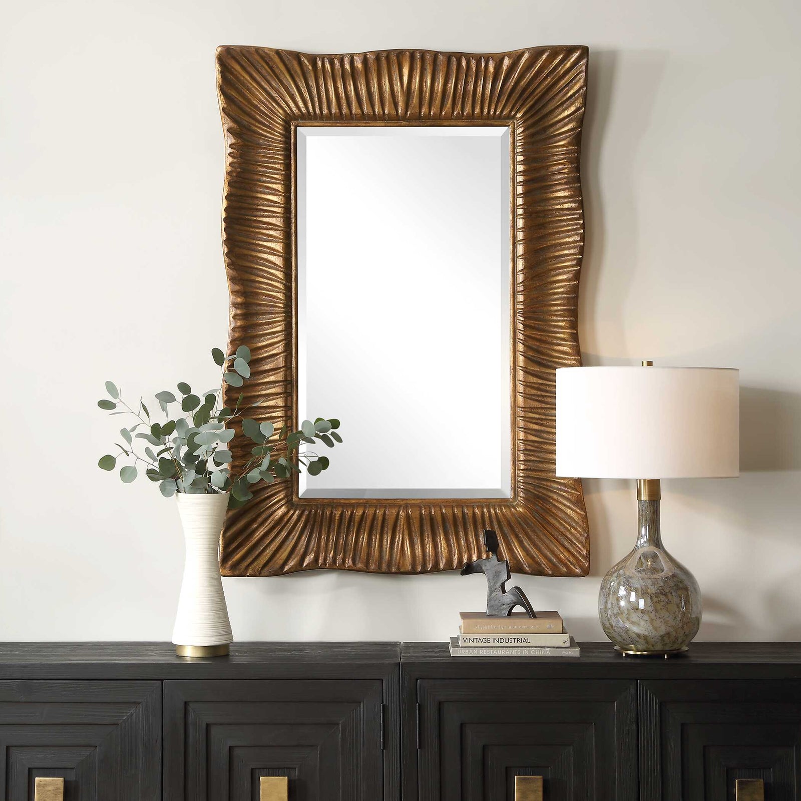 American Home Furniture Uttermost Emerson Scalloped Antique Gold Mirror