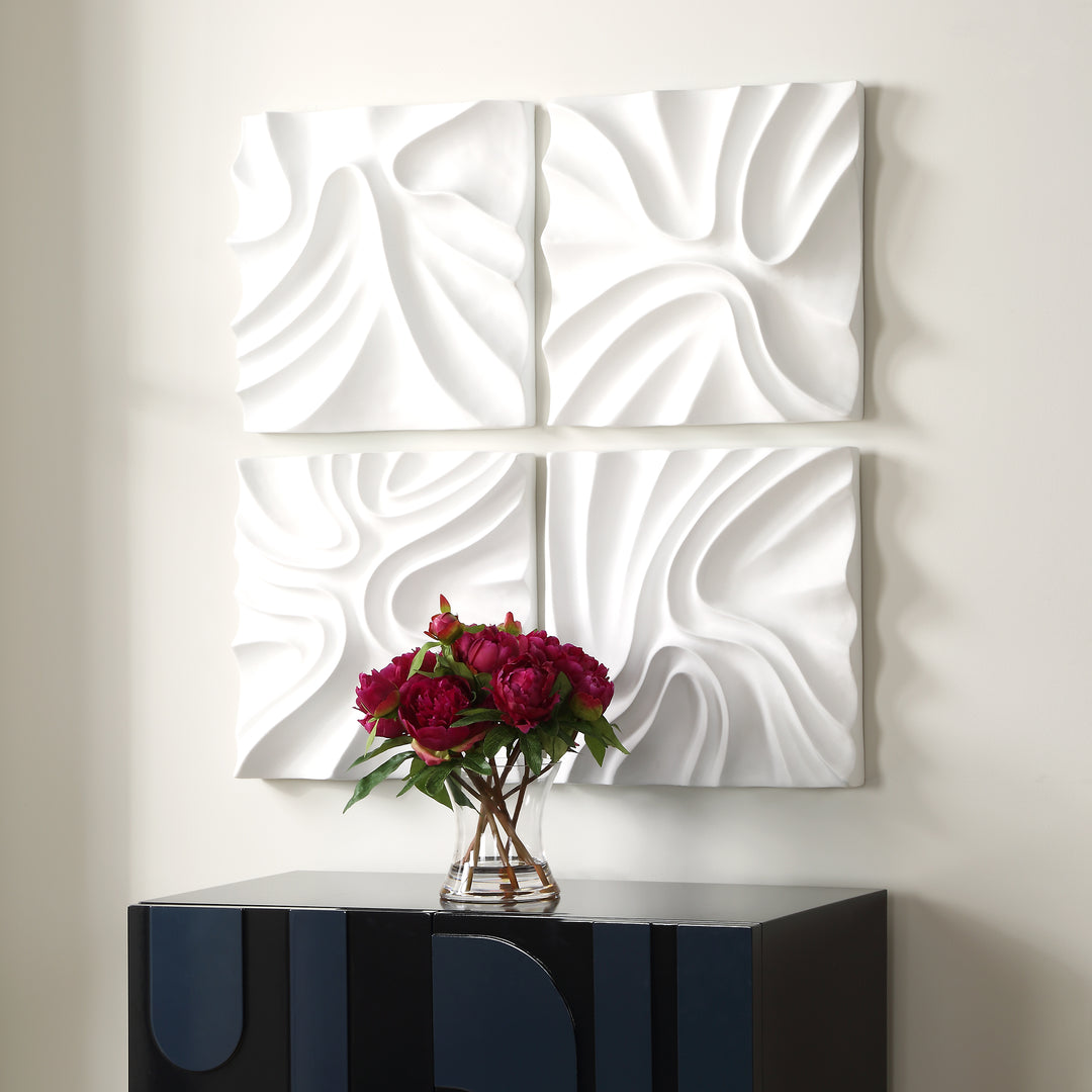 American Home Furniture | Uttermost - Snowdrift Scultped White Wall Decor, S/4