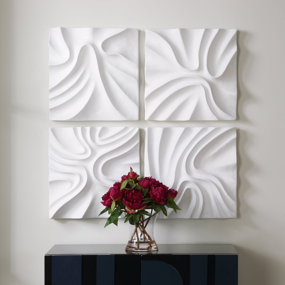 American Home Furniture | Uttermost - Snowdrift Scultped White Wall Decor, S/4