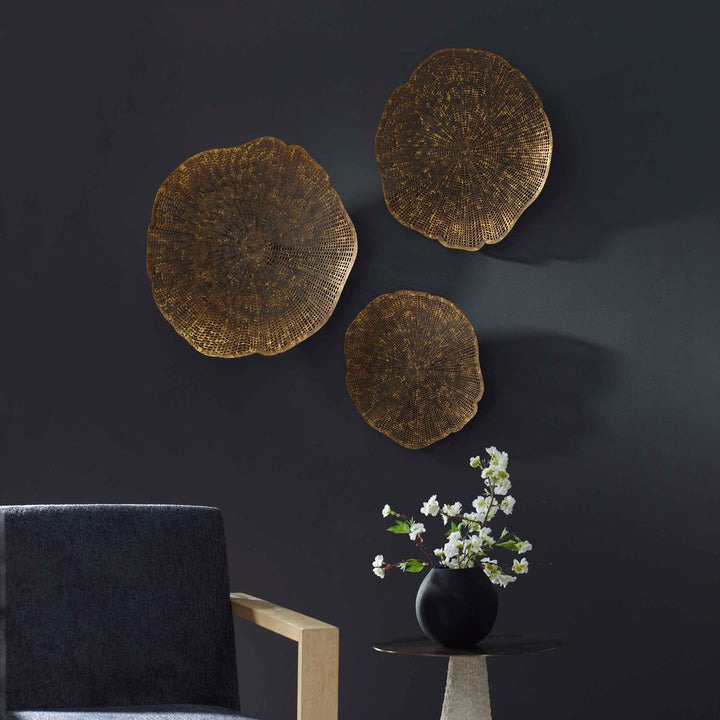 American Home Furniture Uttermost Radiance Gold Metal Wall Decor Set of 3