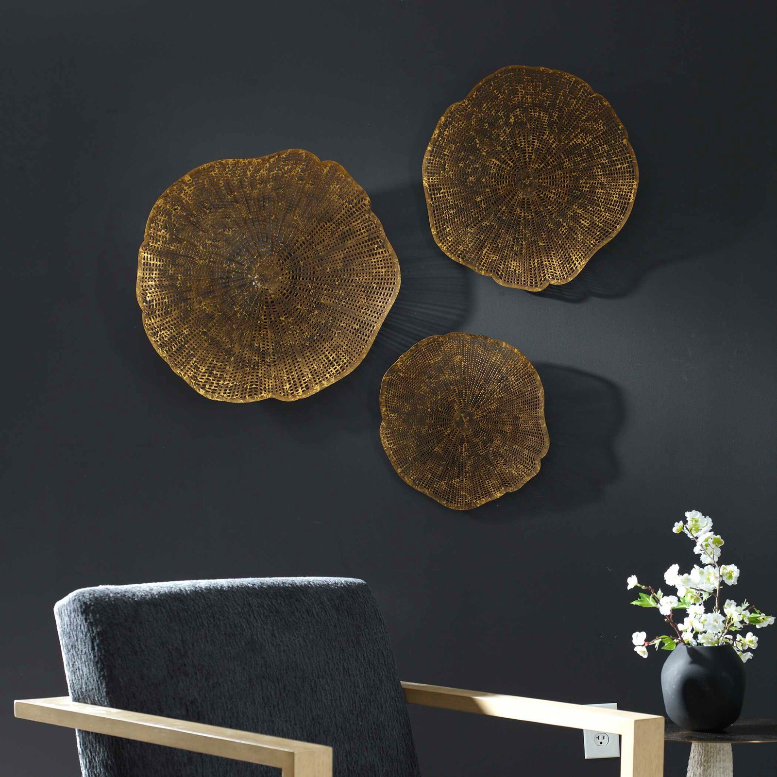 American Home Furniture Uttermost Radiance Gold Metal Wall Decor Set of 3