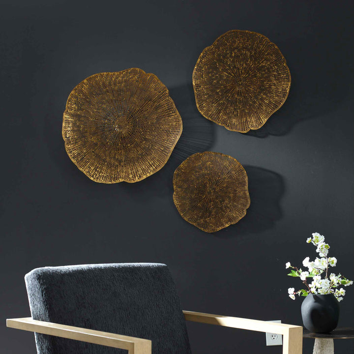 American Home Furniture Uttermost Radiance Gold Metal Wall Decor Set of 3