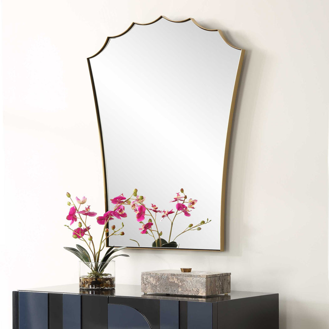 American Home Furniture Uttermost Monarch Scalloped Arched Vanity Mirror