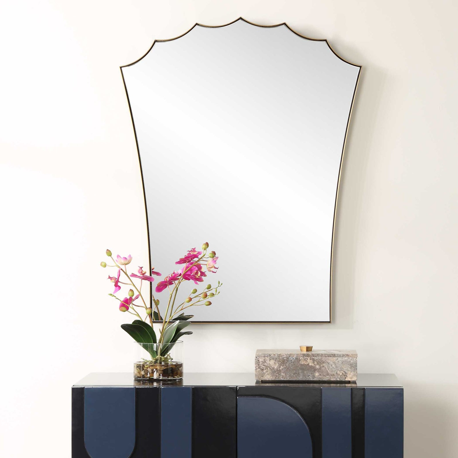 American Home Furniture Uttermost Monarch Scalloped Arched Vanity Mirror