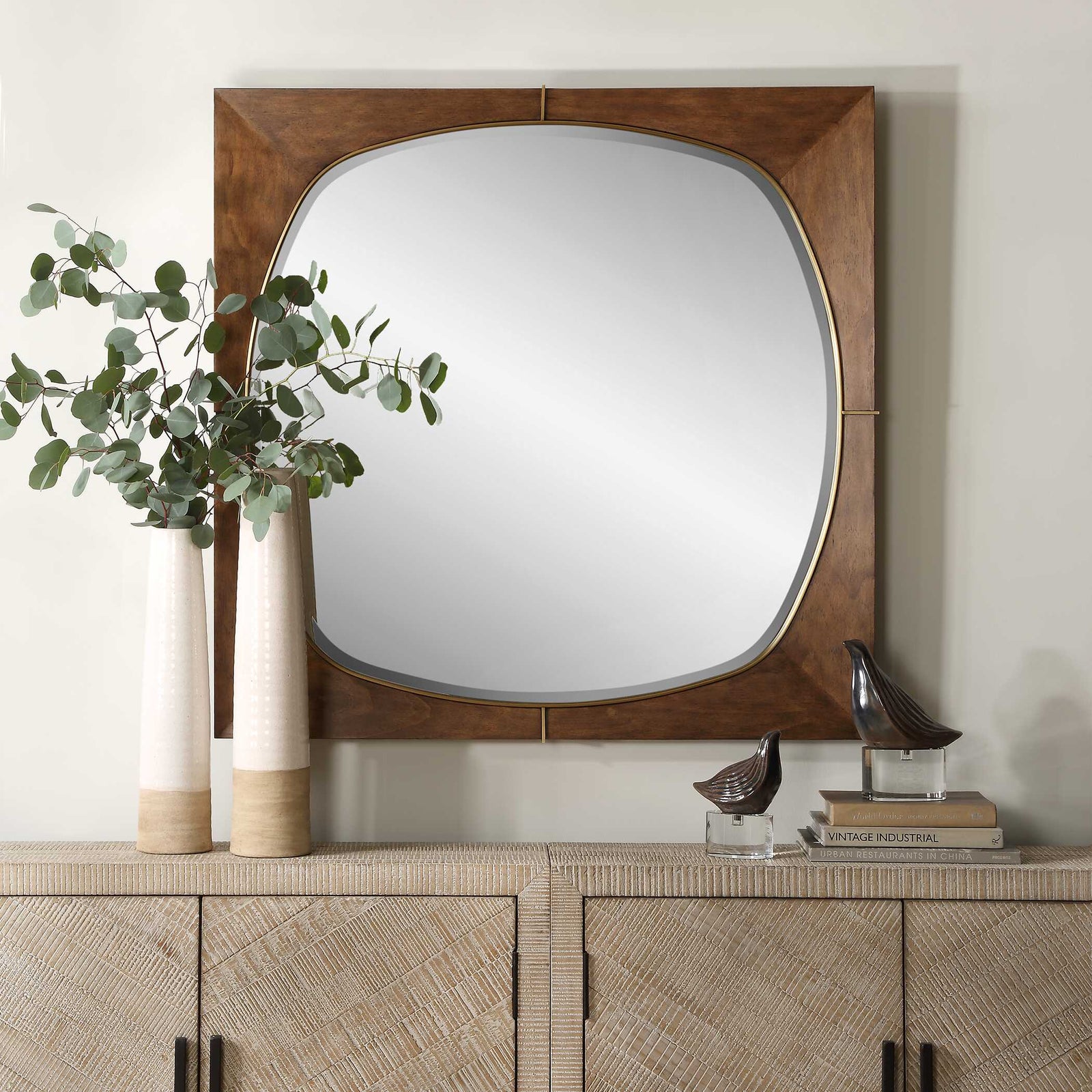 American Home Furniture Uttermost Garonne Square Walnut Mirror
