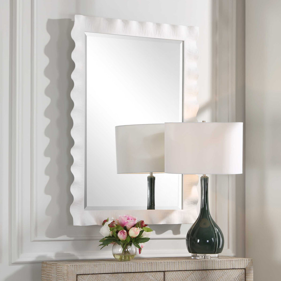 American Home Furniture Uttermost Haya White Scalloped Mirror