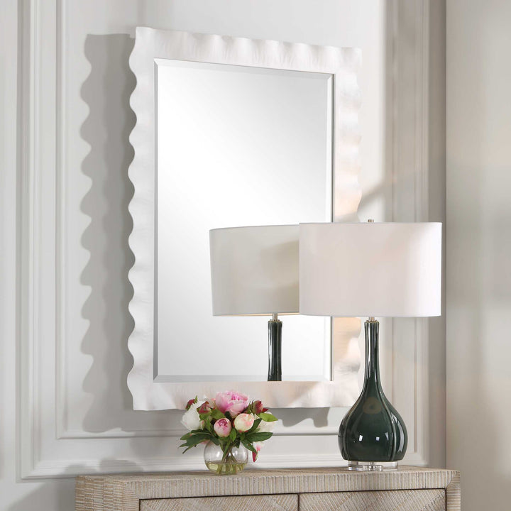 American Home Furniture Uttermost Haya White Scalloped Mirror