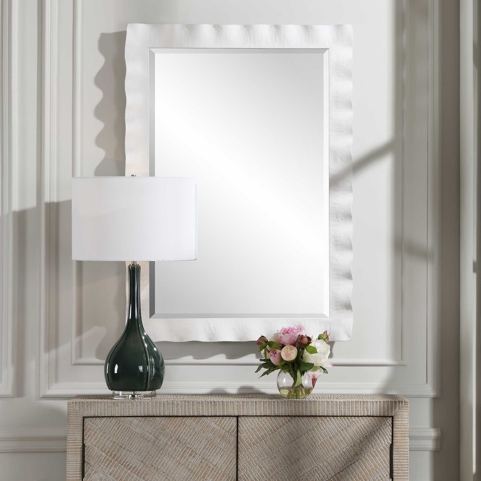 American Home Furniture Uttermost Haya White Scalloped Mirror