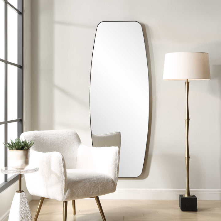 American Home Furniture Uttermost Caspian Curved Black Dressing Mirror