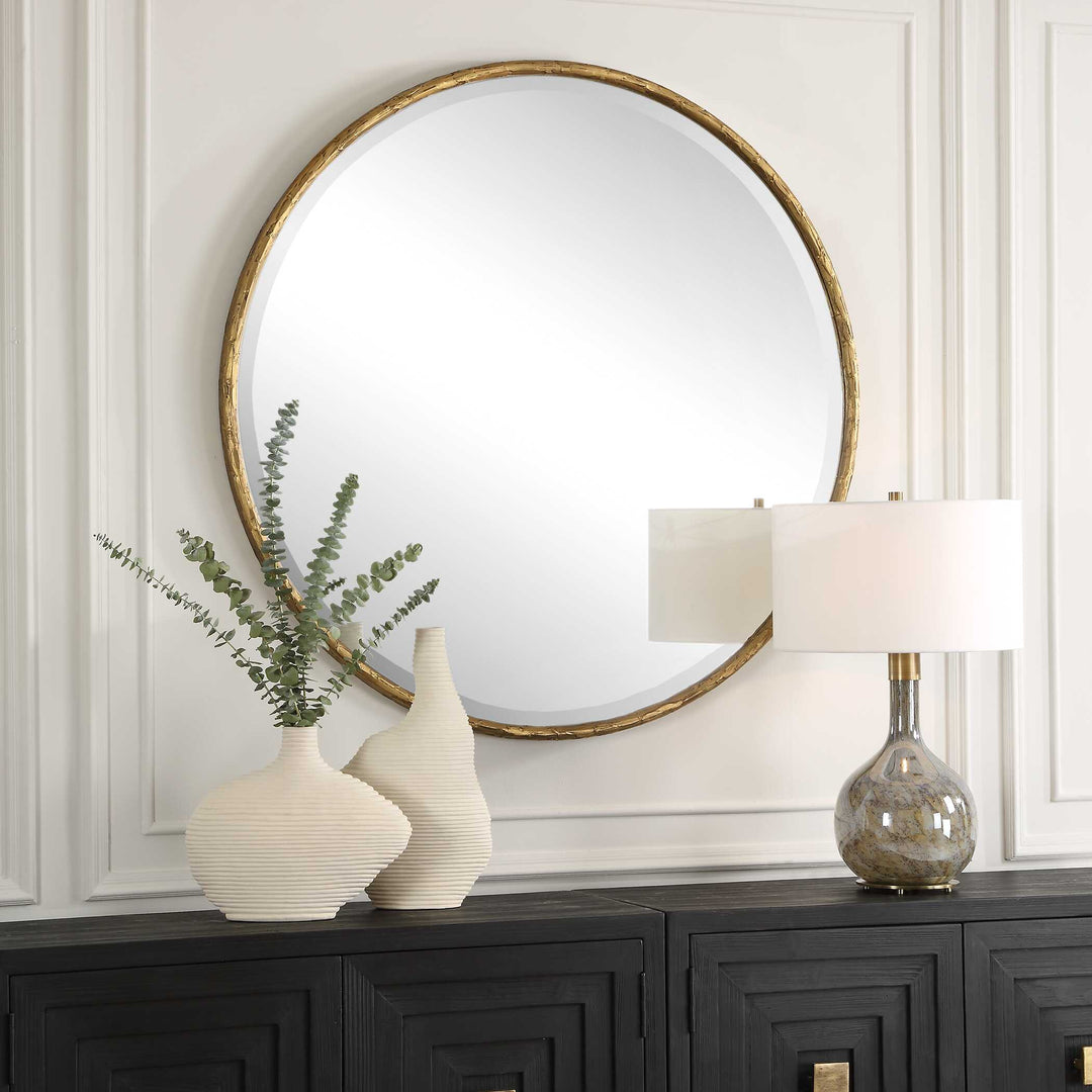 American Home Furniture Uttermost Sutton Aged Gold Round Mirror