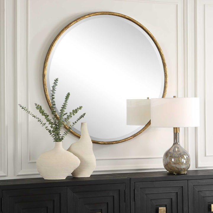 American Home Furniture Uttermost Sutton Aged Gold Round Mirror