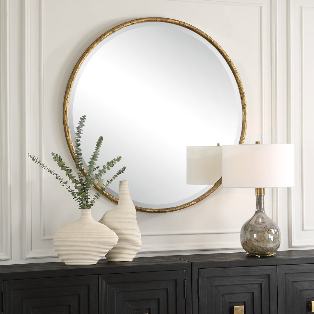 American Home Furniture | Uttermost - Sutton Aged Gold Round Mirror