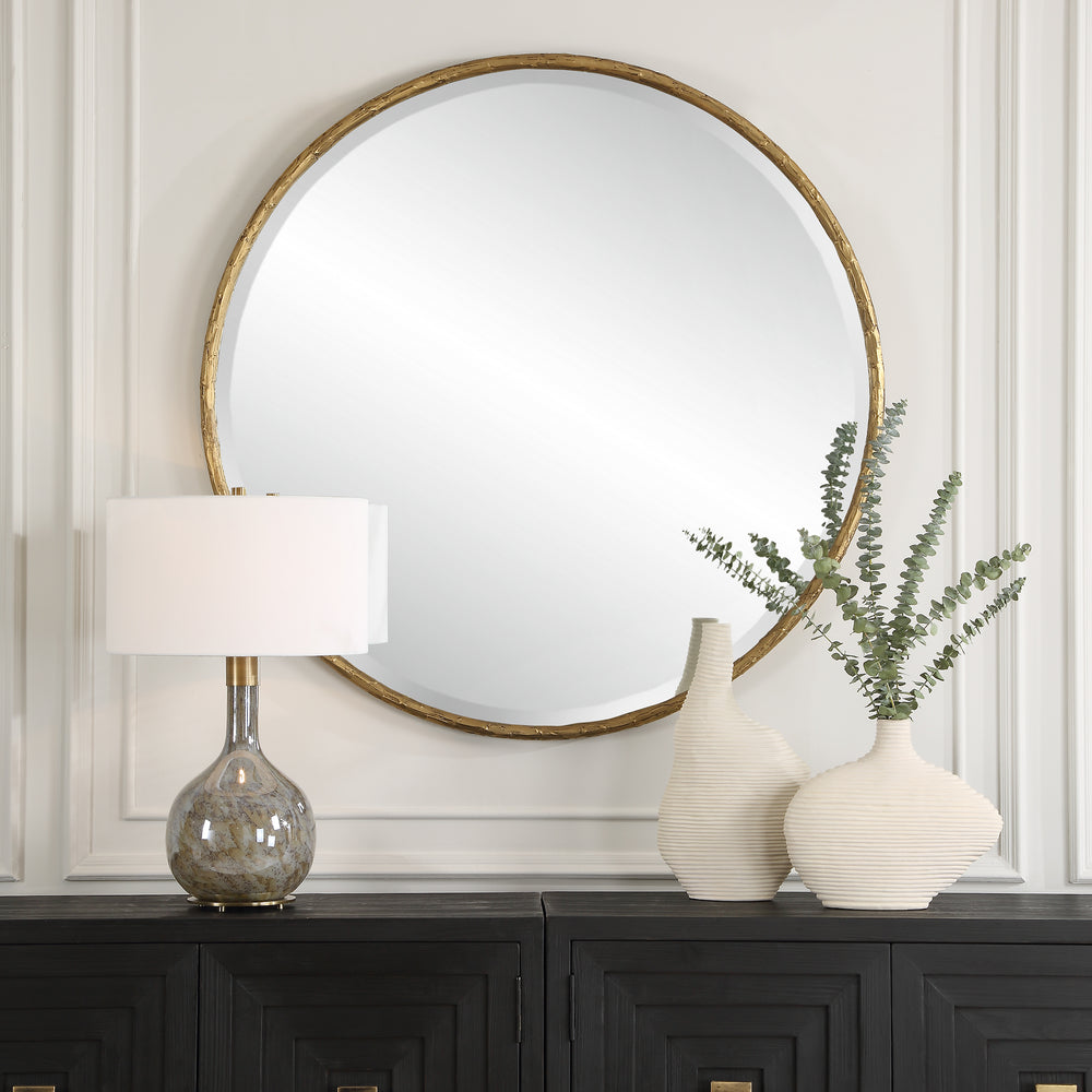 American Home Furniture | Uttermost - Sutton Aged Gold Round Mirror