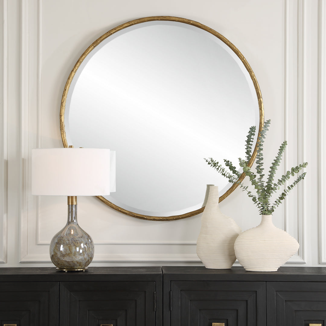 American Home Furniture | Uttermost - Sutton Aged Gold Round Mirror