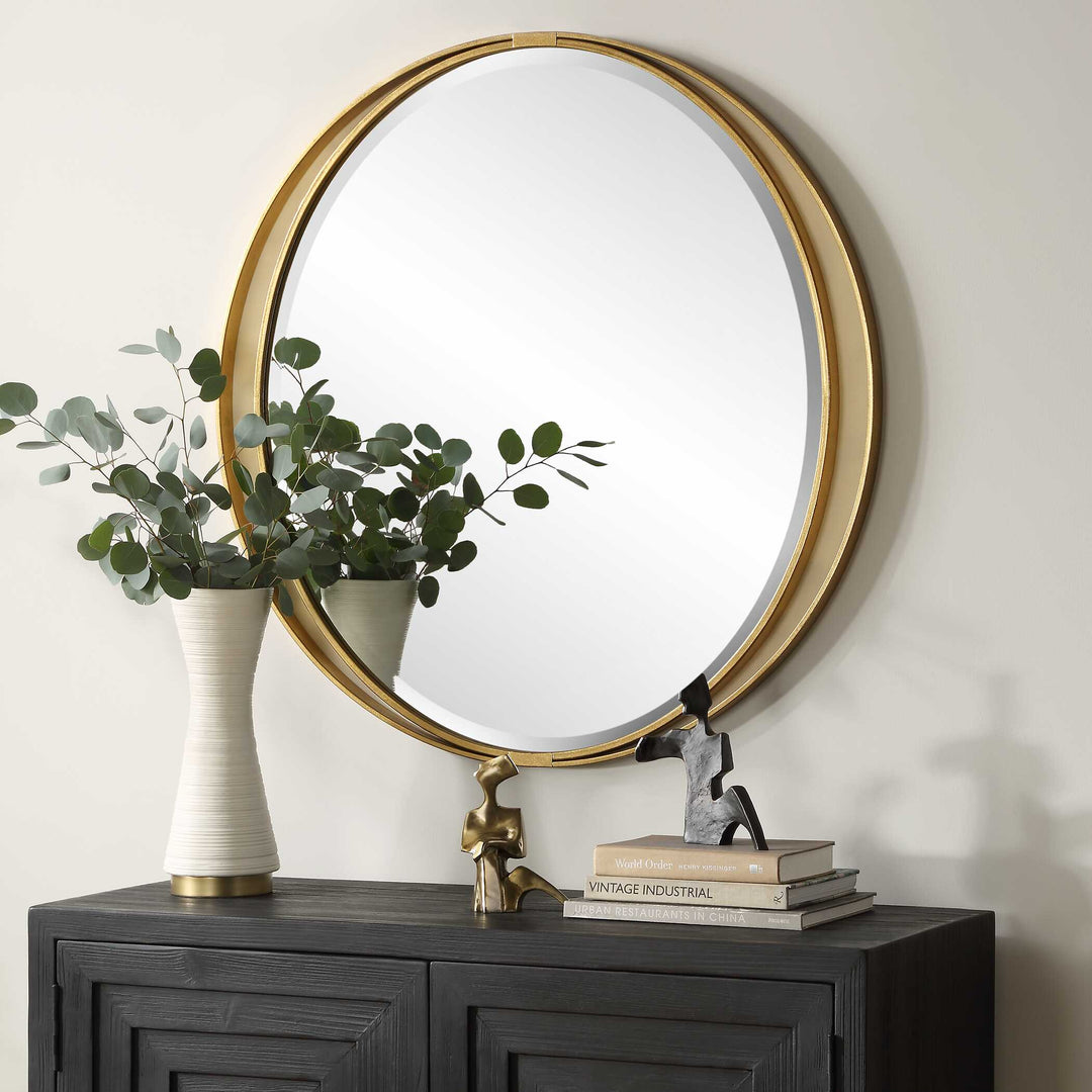 American Home Furniture Uttermost Rhodes Gold Round Mirror