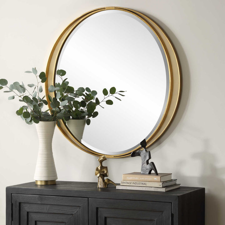 American Home Furniture Uttermost Rhodes Gold Round Mirror