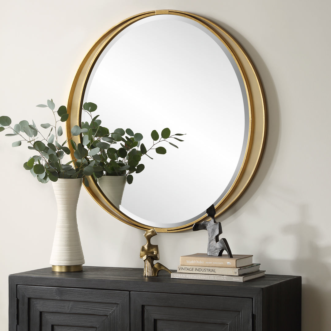 American Home Furniture | Uttermost - Rhodes Gold Round Mirror