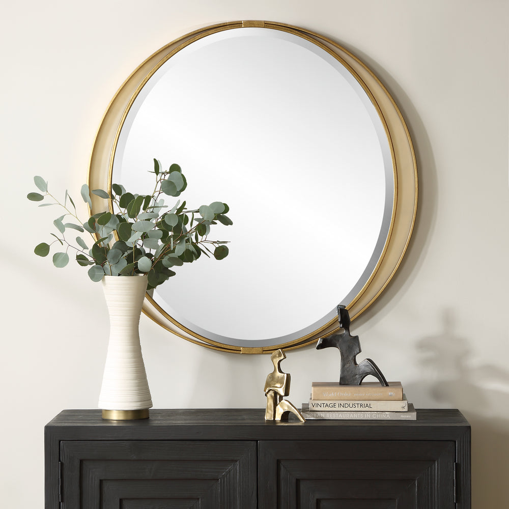 American Home Furniture | Uttermost - Rhodes Gold Round Mirror