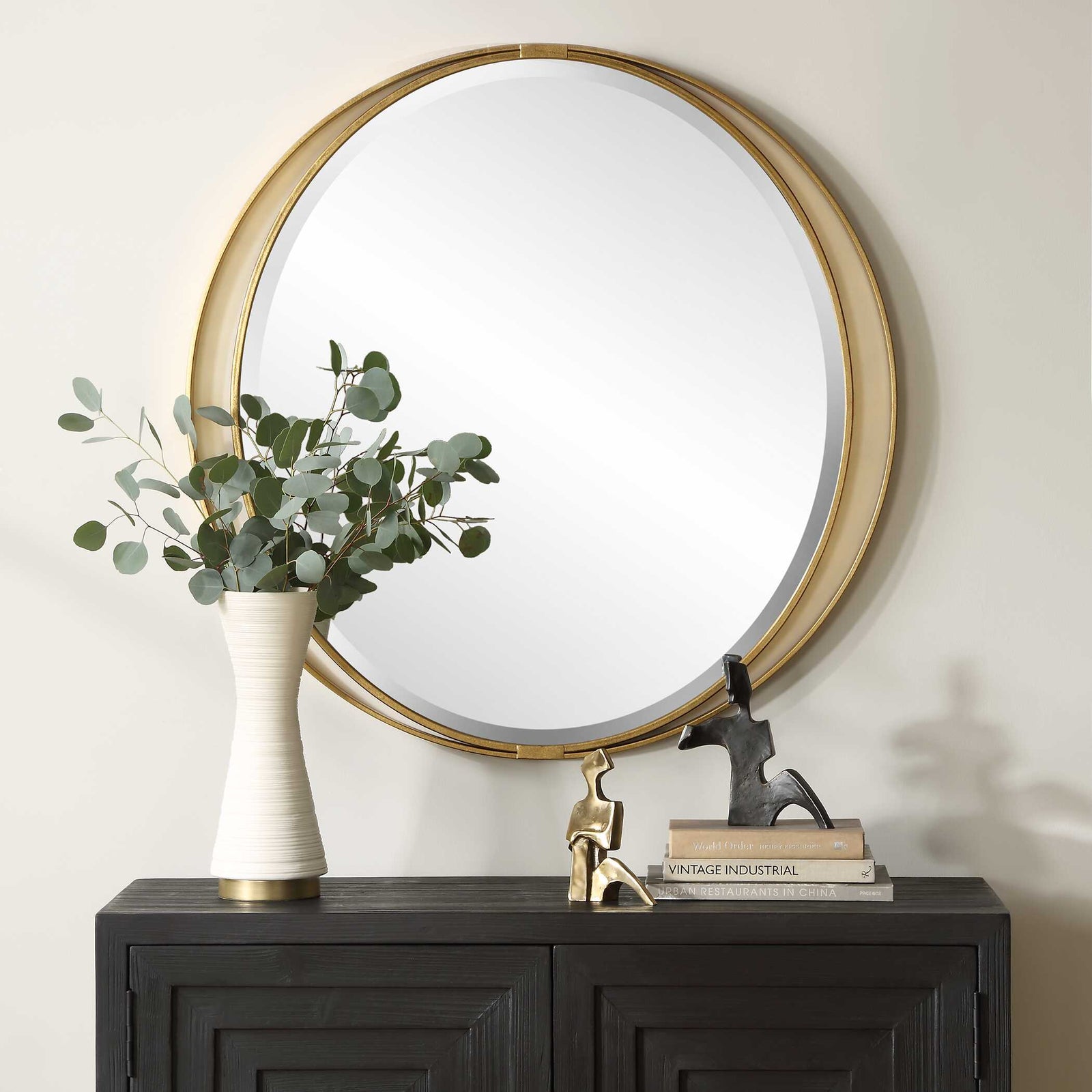 American Home Furniture Uttermost Rhodes Gold Round Mirror
