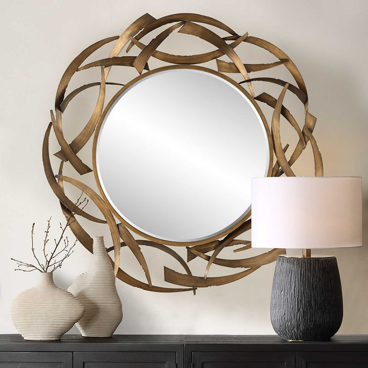 American Home Furniture Uttermost Cutting Edge Bronze Round Mirror