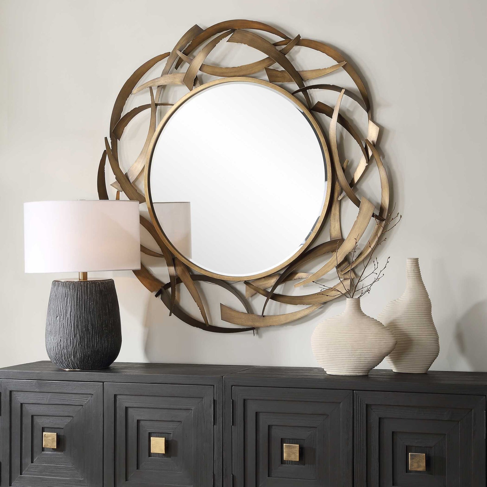 American Home Furniture Uttermost Cutting Edge Bronze Round Mirror