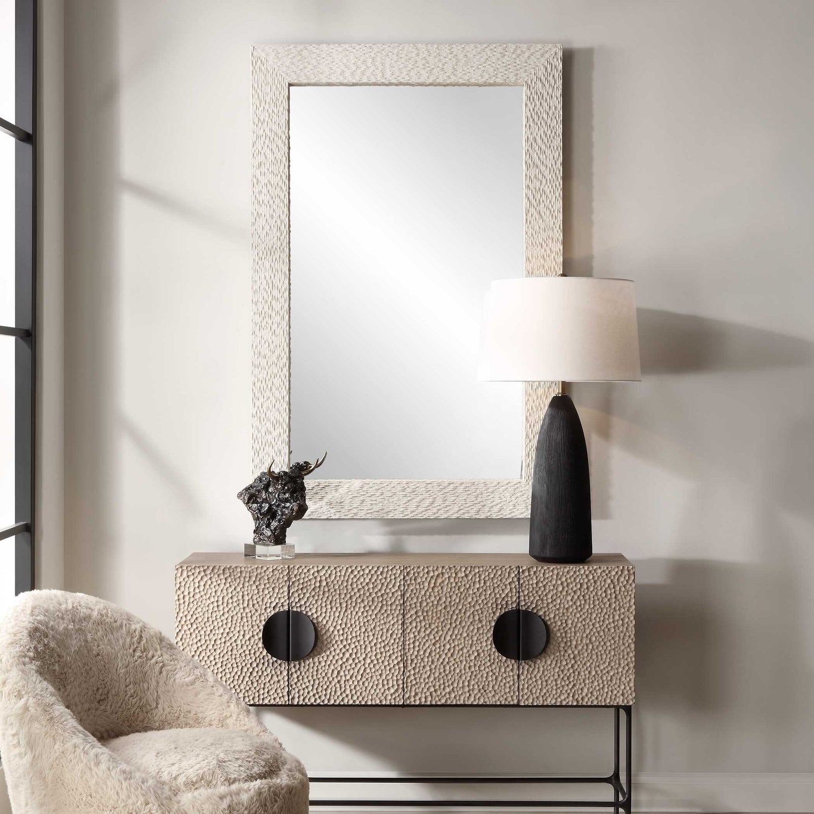 American Home Furniture Uttermost Everett Ivory Stone Mirror